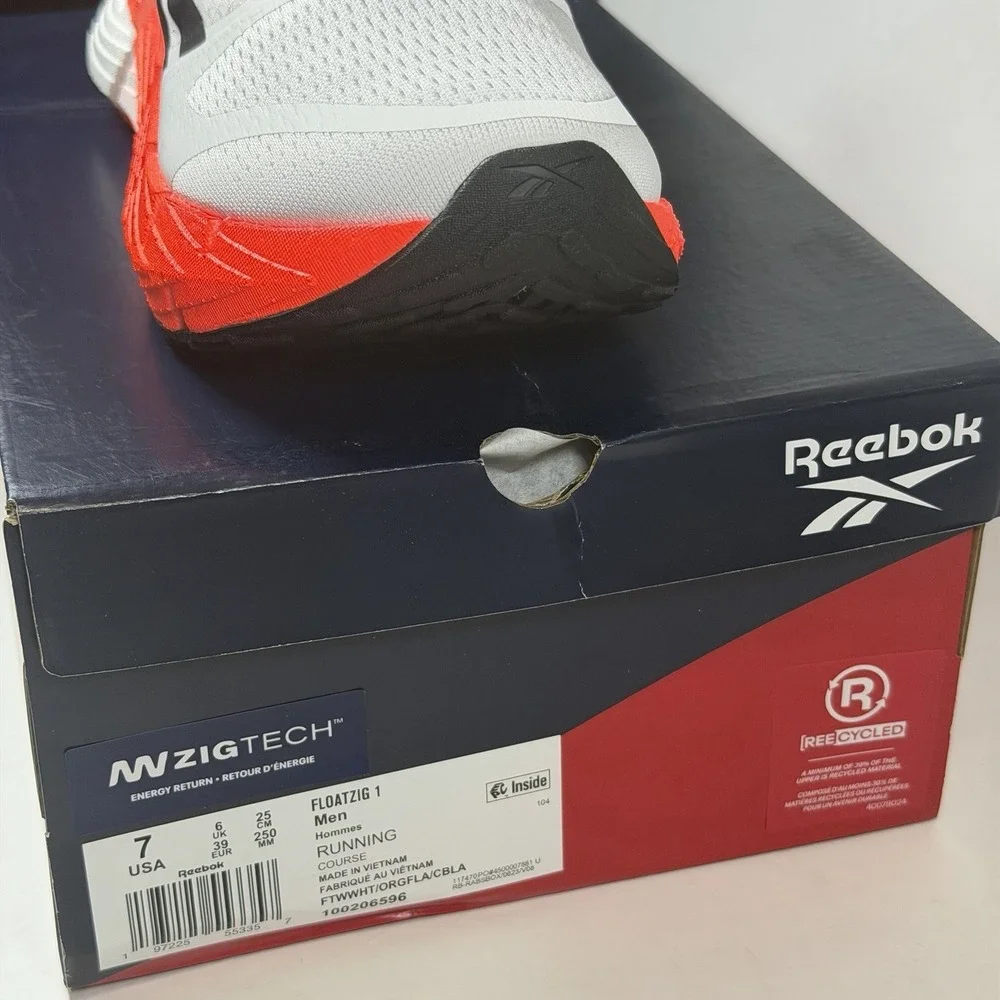 Reebok‎ Size-7 Mens Floatzig 1 Running Shoes White Black Orange Flare